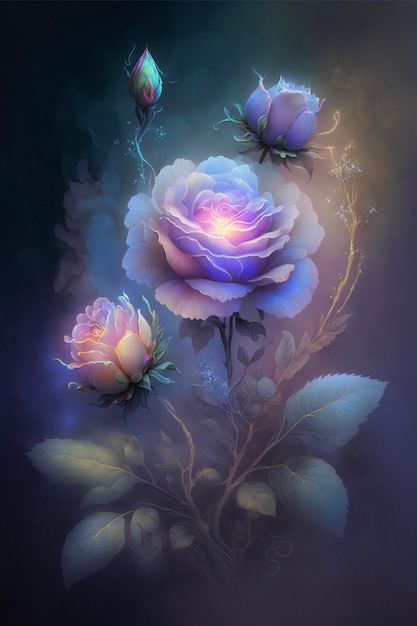 Stelletje paarse rozen die naast elkaar generatieve ai zitten
