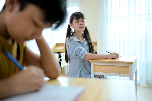 stem lesson teacher and students in mathematics classroom