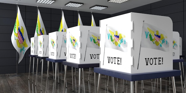 Stembureau van de Amerikaanse Maagdeneilanden met veel stemhokjes verkiezingsconcept 3D illustratie