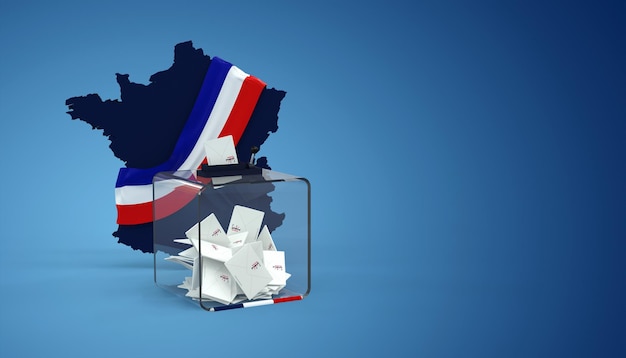 Stembus - Franse presidentsverkiezingen op witte achtergrond - 3D-rendering. Logo RF gemaakt door mij