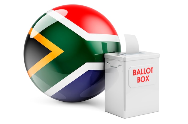 Stembus met Zuid-Afrikaanse vlag Verkiezing in Zuid-Afrika 3D-rendering