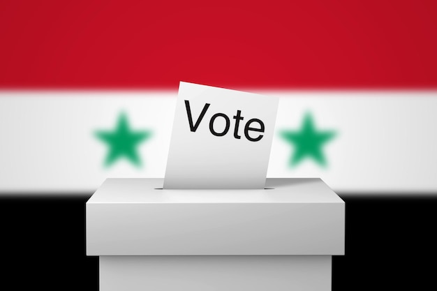 Stembus voor verkiezingen in Syrië en stempapier d rendering