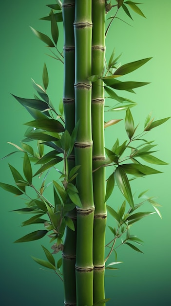 Stems and leaves of ripe bamboo on a light background