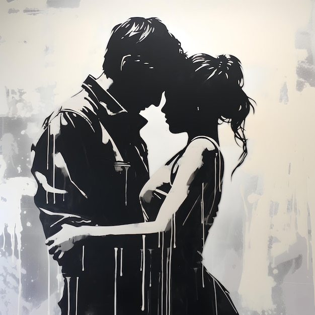 Stencil shades of gray black and white couple