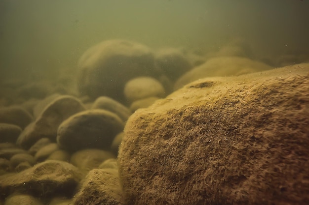 stenen aan de onderkant onderwater landschap, abstract wazig onder water achtergrond