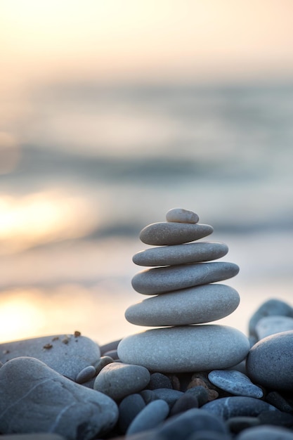 Foto stenen balanceren op het strand zen-meditatie en ontspanning verticale foto