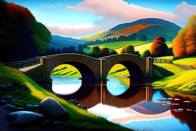 Foto stenen brug over een rivier in het lake district digitaal kunstwerk