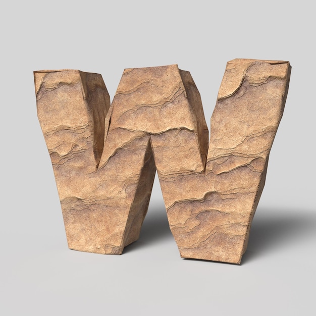 Foto stenen lettertype 3d render van letter w