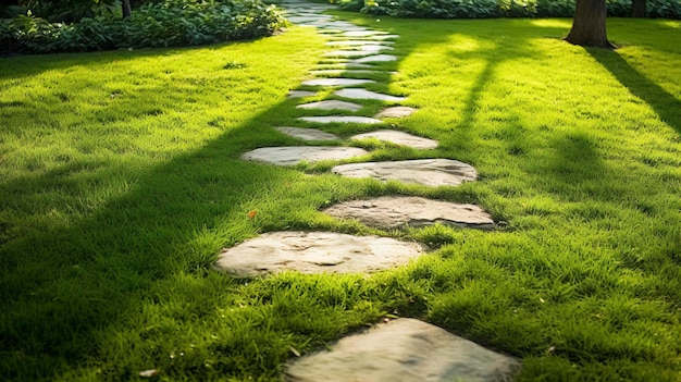 stenen pad in een prachtige zomertuin