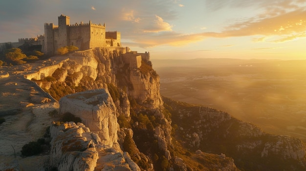 Step back in time to an ancient citadel perched atop a rugged cliff overlooking the vast expanse of a windswept landscape