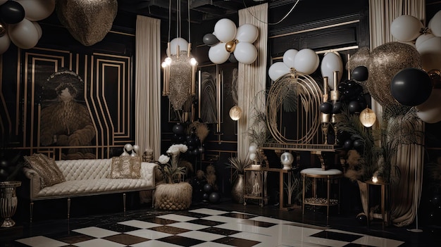 Premium AI Image  Bring the lavish style of the Great Gatsby to your party  with dazzling party decorations that capture the opulence of the era  Generated by AI