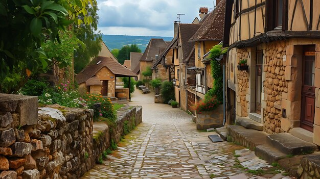 Step back in time and wander the charming cobblestone streets of a medieval  village lined with historic buildings that whisper tales of the past |  Premium AI-generated image