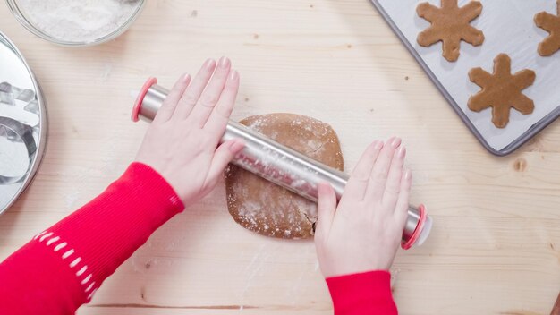 Step by step. Baking gingerbread cookies for Christmas.