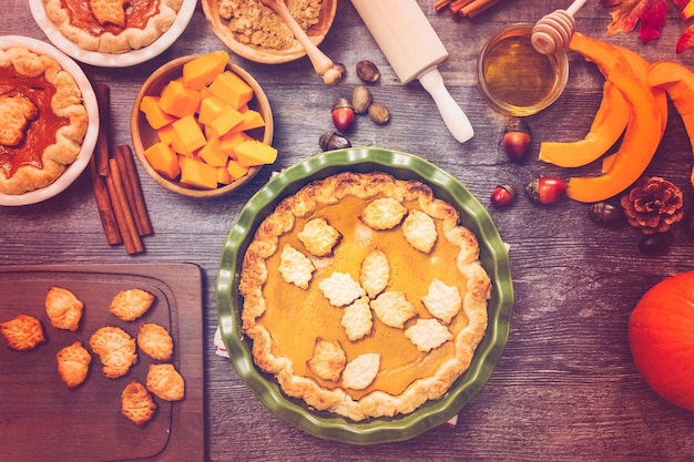 Step by step. Baking home made pumpkin pie for Thanksgiving dinner.