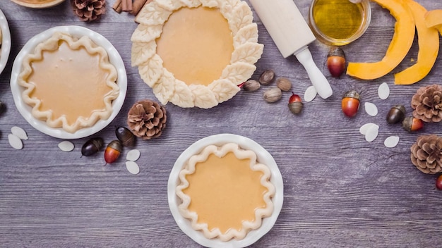 Step by step. Baking home made pumpkin pie for Thanksgiving dinner.