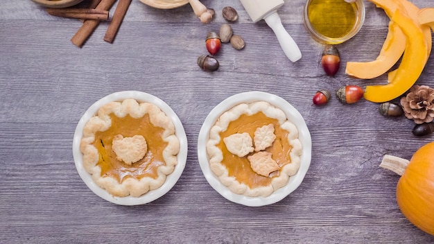 Step by step. Baking home made pumpkin pie for Thanksgiving dinner.