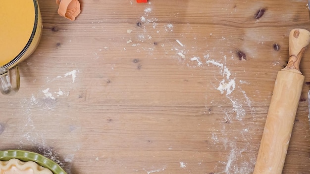 Photo step by step. baking homemade pumpkin pie for thanksgiving dinner.