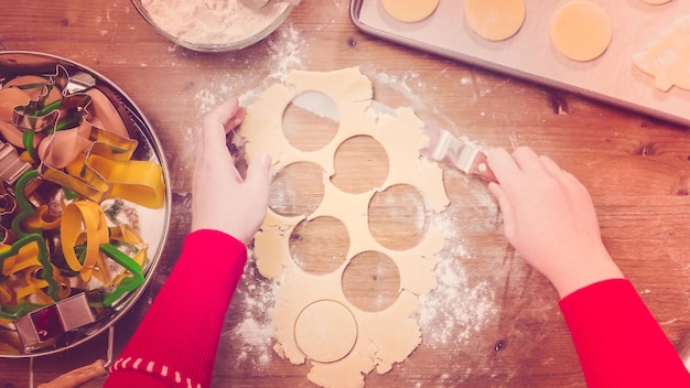 Photo step by step. holiday season baking. baking sugar cookies for christmas.