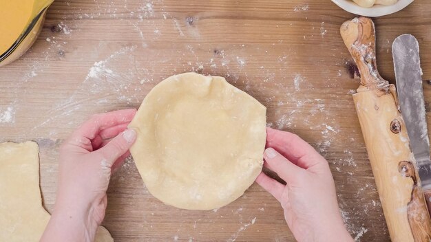 Step by step. Making pie crust from scratch to bake pumpkin pie.