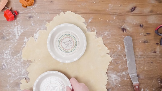 Step by step. Making pie crust from scratch to bake pumpkin pie.