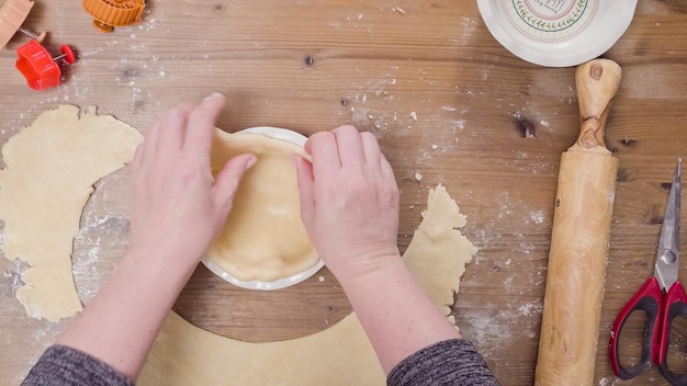 Step by step. Making pie crust from scratch to bake pumpkin pie.