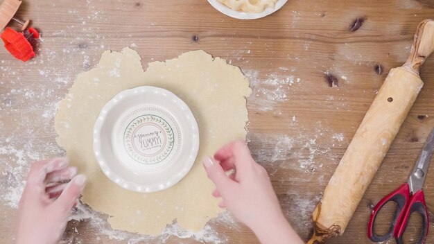 Step by step. Making pie crust from scratch to bake pumpkin pie.