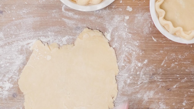 Step by step. Making pie crust from scratch to bake pumpkin pie.