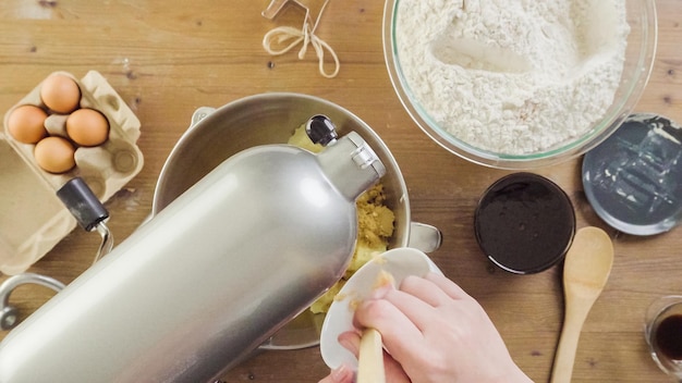 Step by step. Mixing dough for double batch of gingerbread cookies.