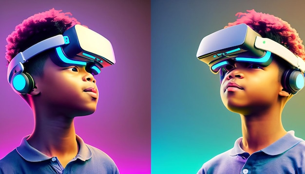 Step into the cyberpunk realm immerse in 4k illustrations of a boy wearing vr headset in vibrant