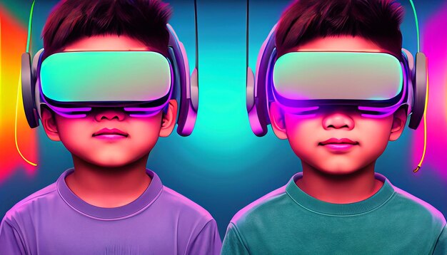 Step into the Cyberpunk Realm Immerse in 4K Illustrations of a Boy Wearing VR Headset in Vibrant