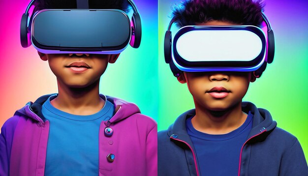 Step into the cyberpunk realm immerse in 4k illustrations of a boy wearing vr headset in vibrant