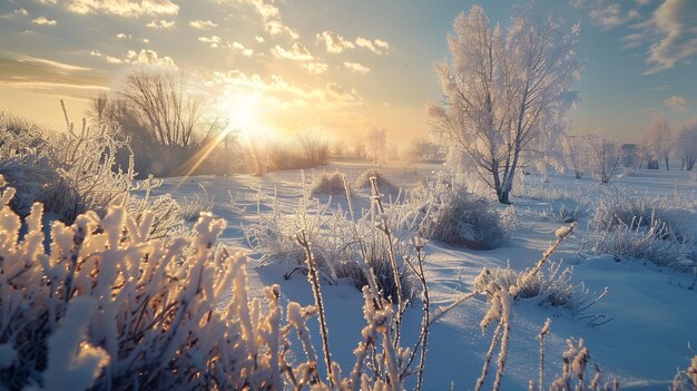 Photo step into the enchanting winter landscape with an hd capture featuring frozen plants in nature delic