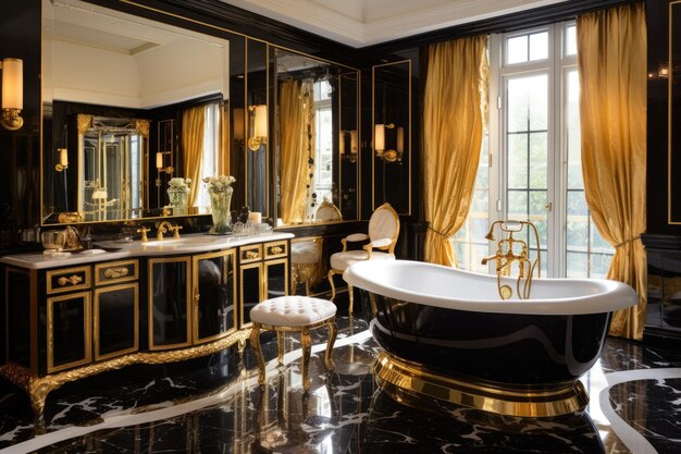 Photo step into a lavishly glamorous hollywood regency bathroom adorned with opulent gold accents