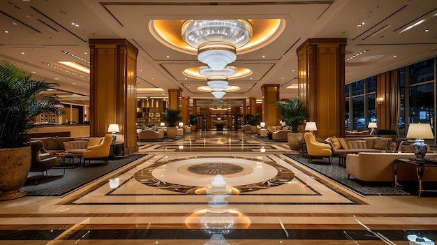 Photo step into luxury with this opulent hotel lobby featuring exquisite furnishings and a majestic entranceway a perfect blend of elegance and grandeur