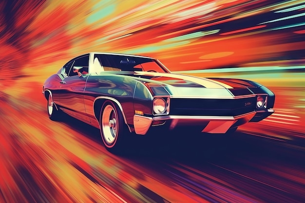 Photo step into the past with this retro muscle car brought back to life by generative ai