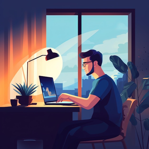 Step into the world of productive work at home in vector Generative ai