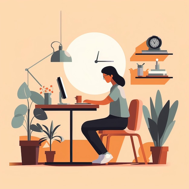 Step into the world of productive work at home in vector Generative ai