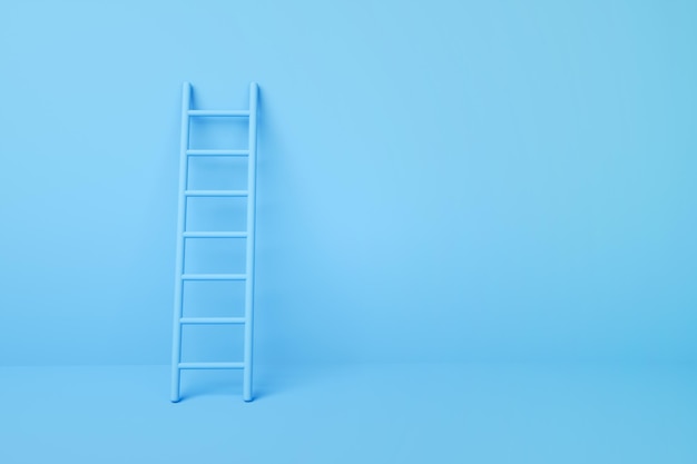 Step ladder on a blue wall, 3d rendering