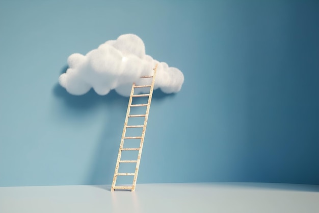 Step ladder leading to the clouds Goal achievement development and spirituality concept