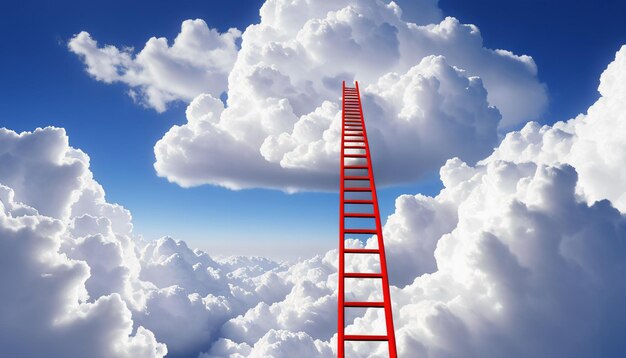 Step Up to Success Red Ladder Reaching the Clouds