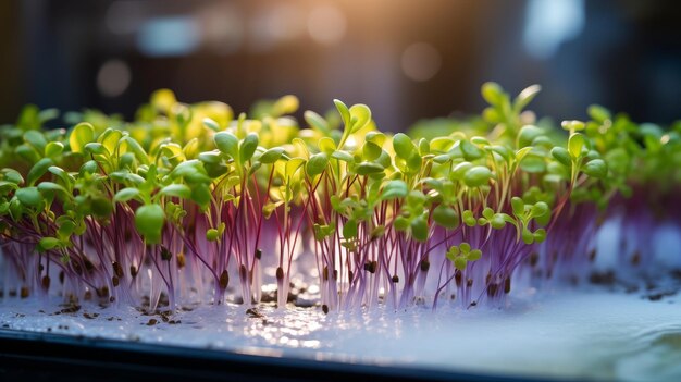 Foto il processo graduale di raccolta dei microgreen cattura il momento del taglio di un gambo