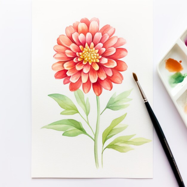 Photo stepbystep watercolor painting tutorial dahlia daisy in light orange and crimson