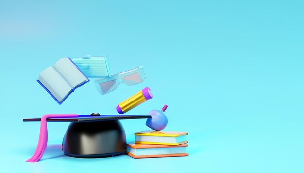 Stepping Into Success School Books Accessories and Graduation Vibes on Light Blue 3D Rendering