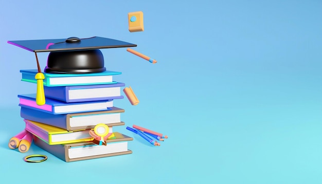 Stepping Into Success School Books Accessories and Graduation Vibes on Light Blue 3D Rendering