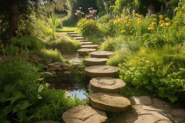 Stepping stones in a garden bringing the visitor to an unexpected destination