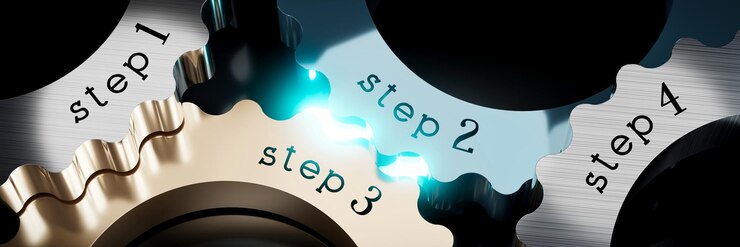 Photo steps 1 2 3 4 gears concept 3d illustration