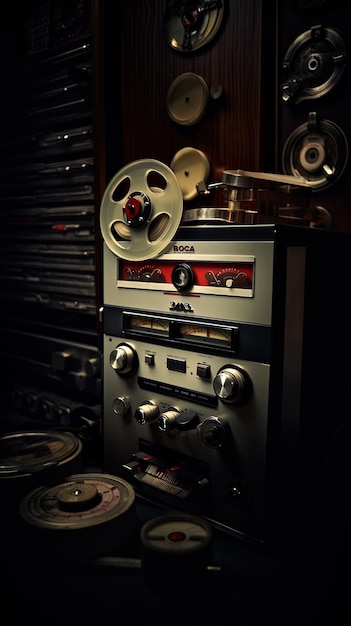 a stereo with a red and black dial and a black and silver dial.