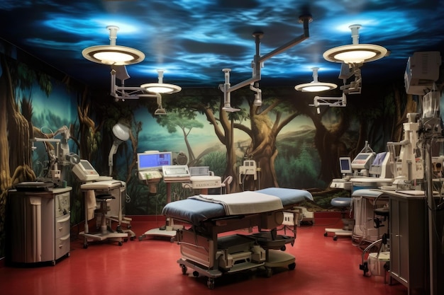 Foto sala operatoria sterile preparata per trapianto di fegato realizzata con ai generativa