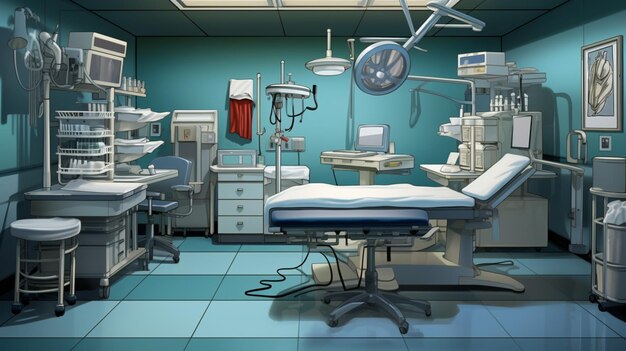 手術用の道具がきちんと配置されている無菌で整理された手術室
