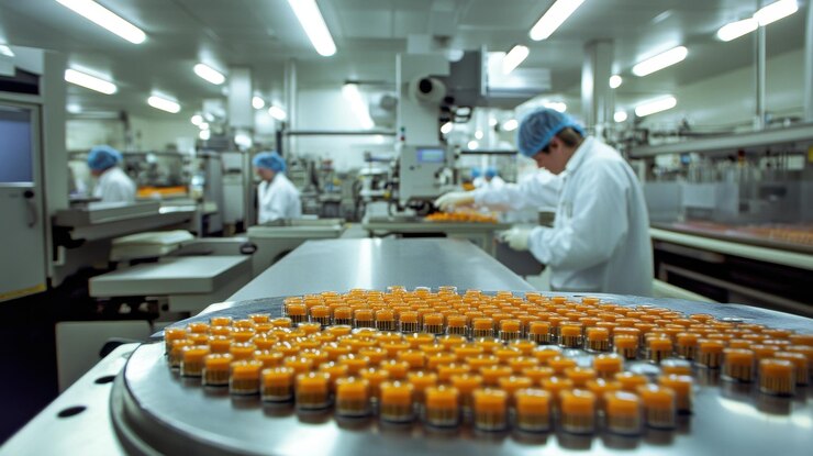 Photo 薬剤環境でボトルを扱う労働者がいる無菌の生産施設
